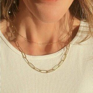 Layering Gold Paperclip Chain Necklace Everyday Necklace Waterproof Jewelry Gift